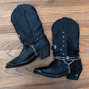 Vintage Harley Davidson studded fringe eather boots cowboy boots